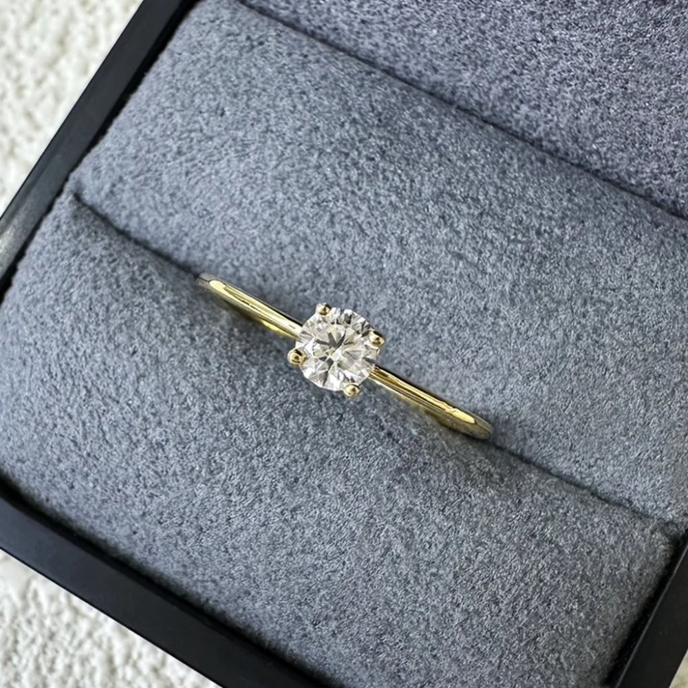 Petite Certified 0.30ctw Moissanite Ring - 18k Yellow Gold - Picture 2 of 7